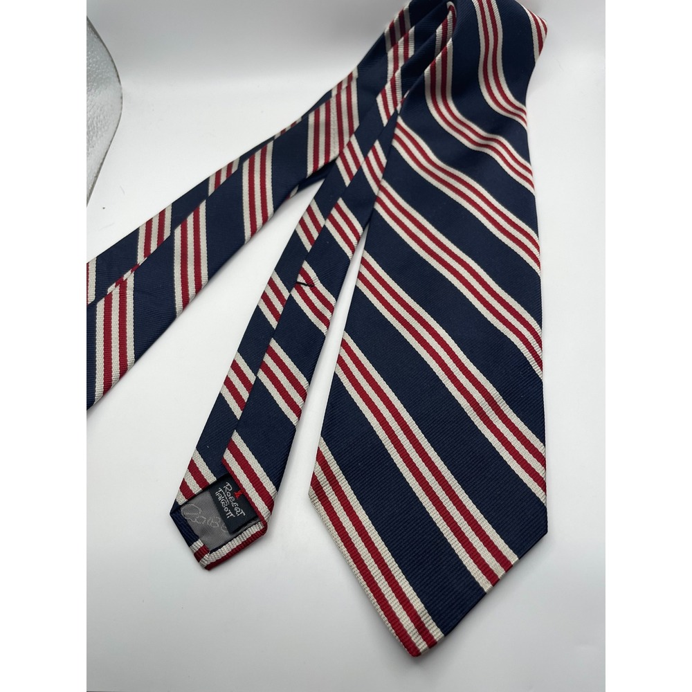 Robert Talbott Mark & Fore Strike Silk Tie Navy Red White Repp Stripe USA Made